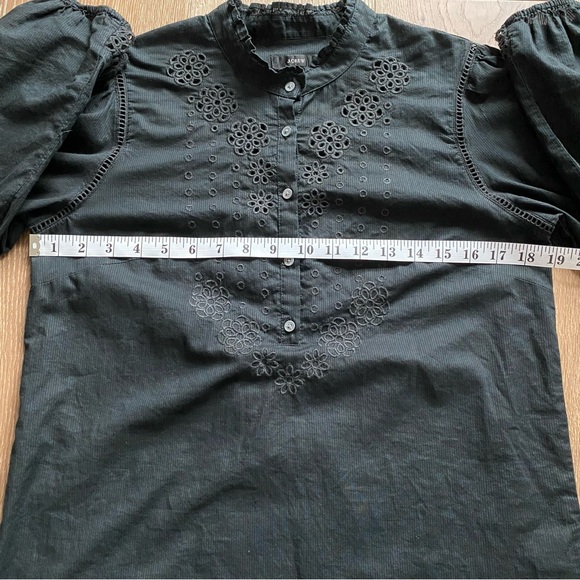 J. Crew Ruffle Sleeve Top Blouse Embroidered Eyelet Black Button Down - Picture 13 of 15